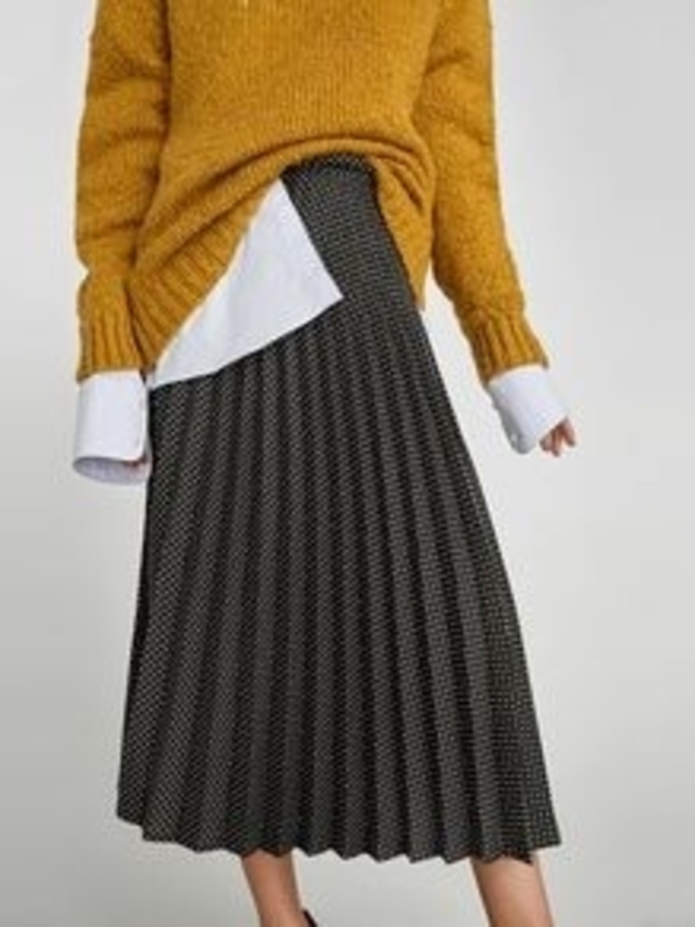 Zara Polka Dot Pleated Midi Skirt, Size XS